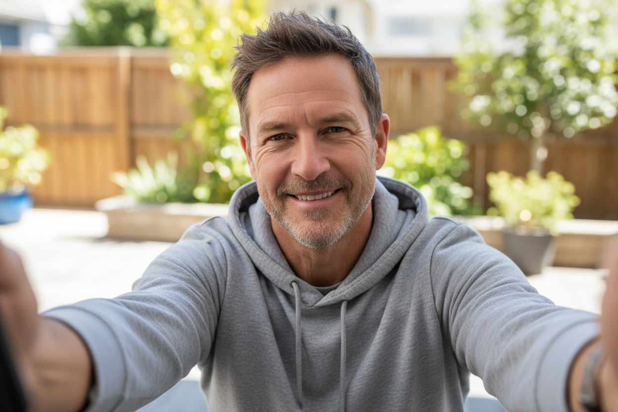 with casual clothes and selfie